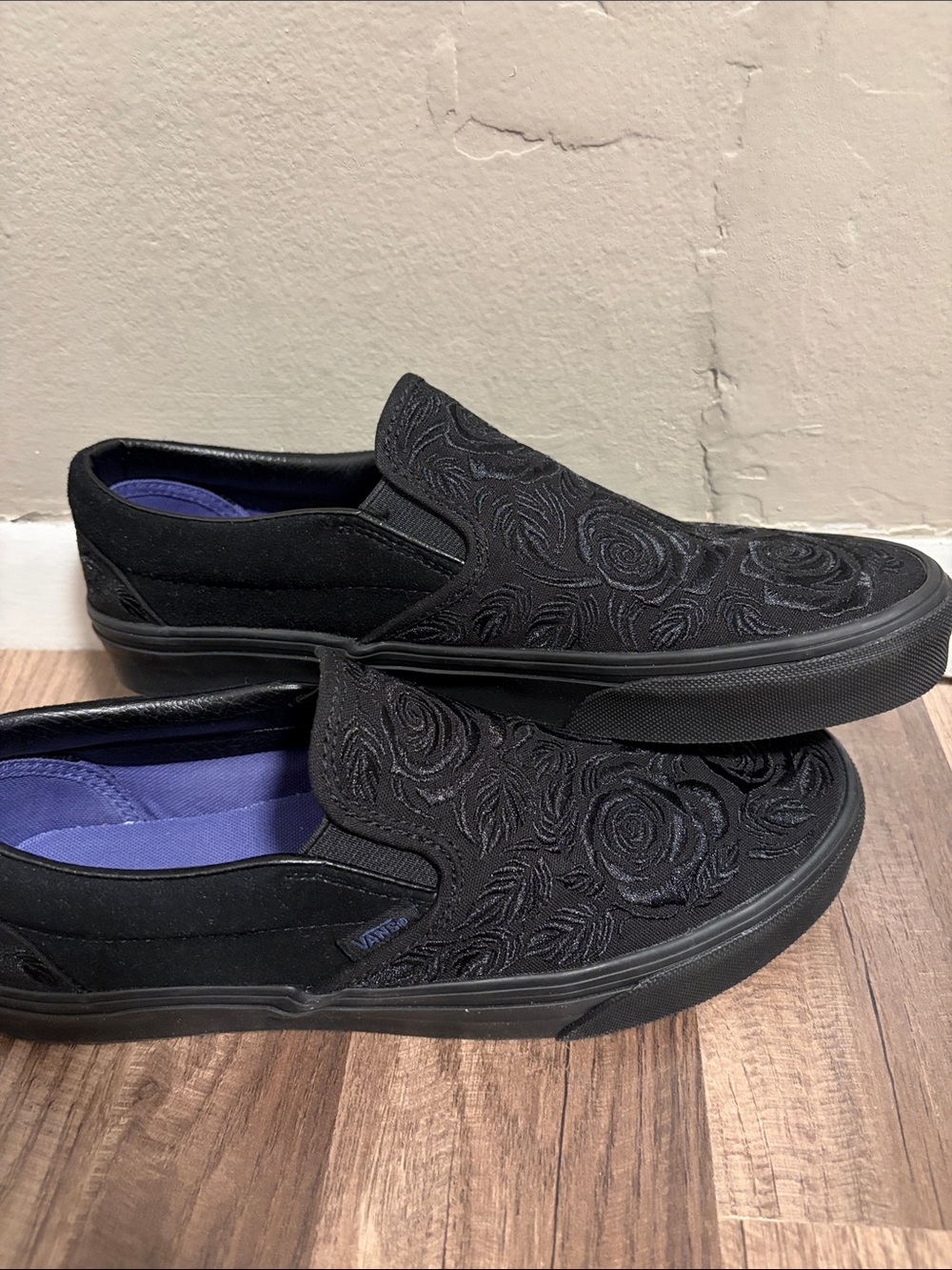 Black Floral Vans Classic Slip-On - Picture 2 of 8